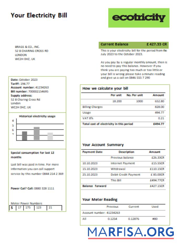 Downloadable Ecotricity electricity utility business bill, SCR download for verification